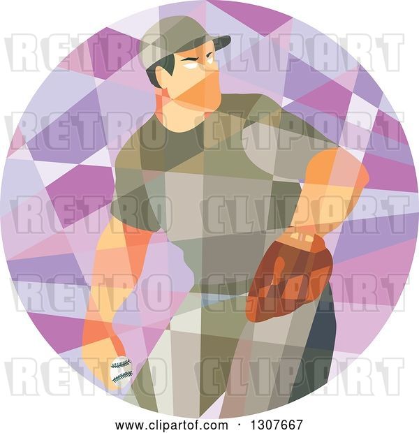 Vector Clip Art of Retro Low Poly Geometric Male Baseball Player Pitching in a Circle