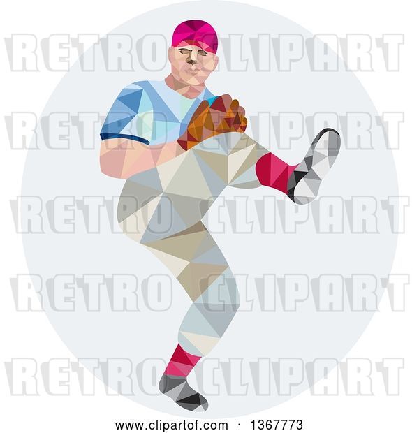 Vector Clip Art of Retro Low Poly Geometric Male Baseball Player Pitching in an Oval