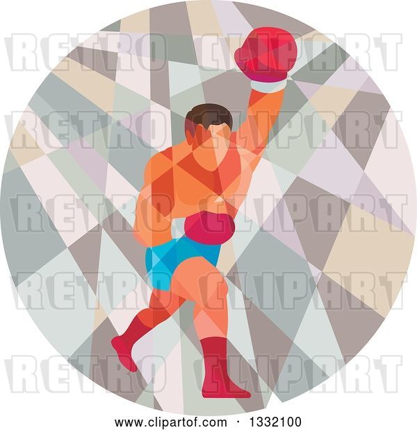Vector Clip Art of Retro Low Poly Geometric Male Boxer Punching in a Circle