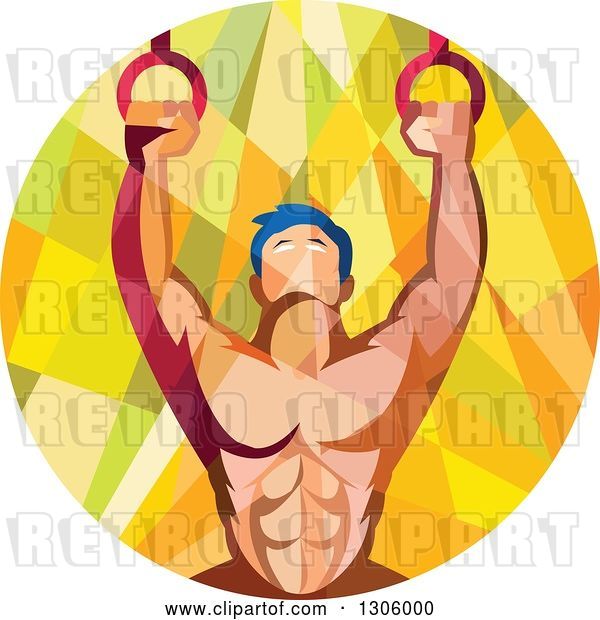 Vector Clip Art of Retro Low Poly Geometric Male Crossfit or Gymnast Athlete Doing Kipping Pull Ups on Still Rings