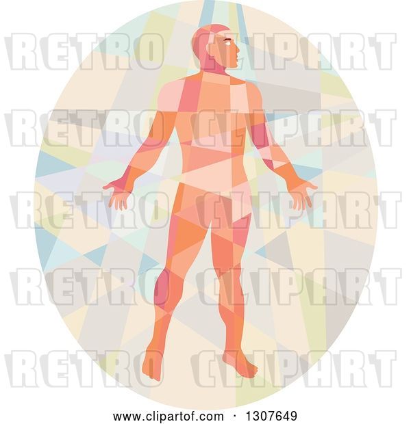 Vector Clip Art of Retro Low Poly Geometric Nude Guy in an Oval