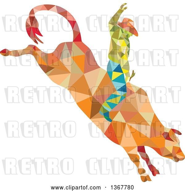 Vector Clip Art of Retro Low Poly Geometric Rodeo Cowboy Riding a Bull