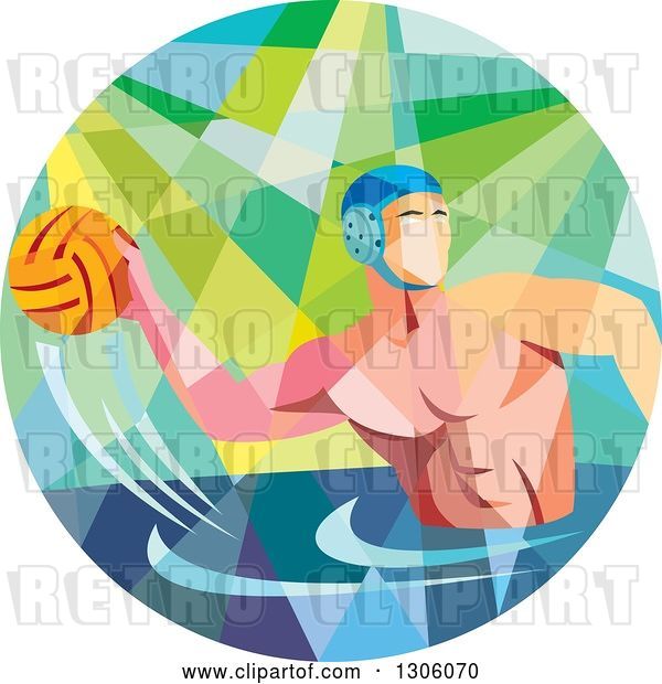 Vector Clip Art of Retro Low Poly Geometric White Guy Playing Water Polo in a Circle