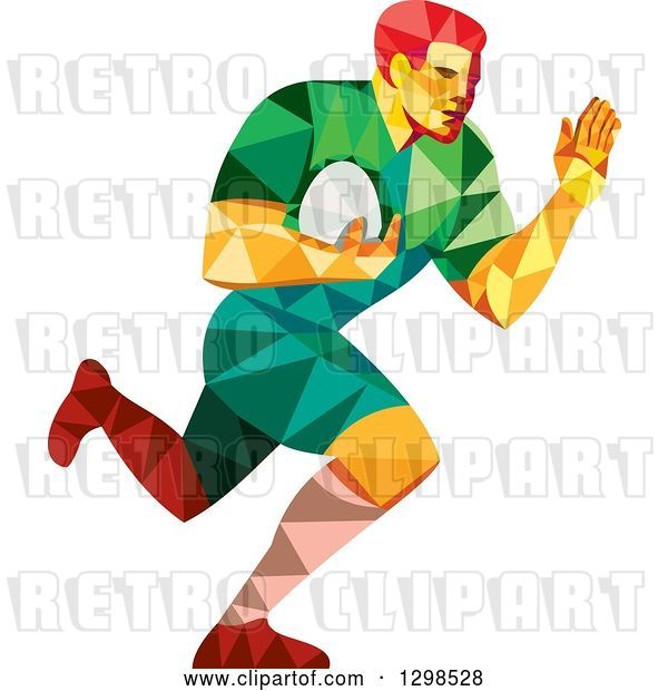Vector Clip Art of Retro Low Poly Rugby Player Running