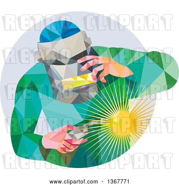Vector Clip Art of Retro Low Poly Welder in a Circle