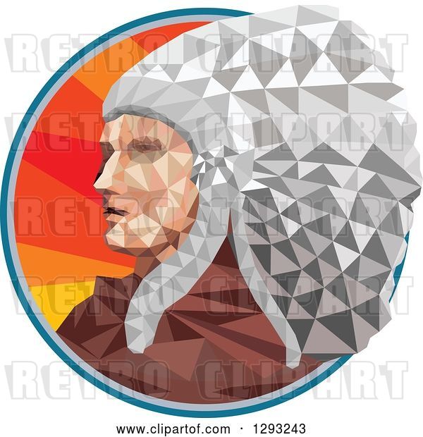 Vector Clip Art of Retro Low Polygon Geometric Native American Chief in a Circle