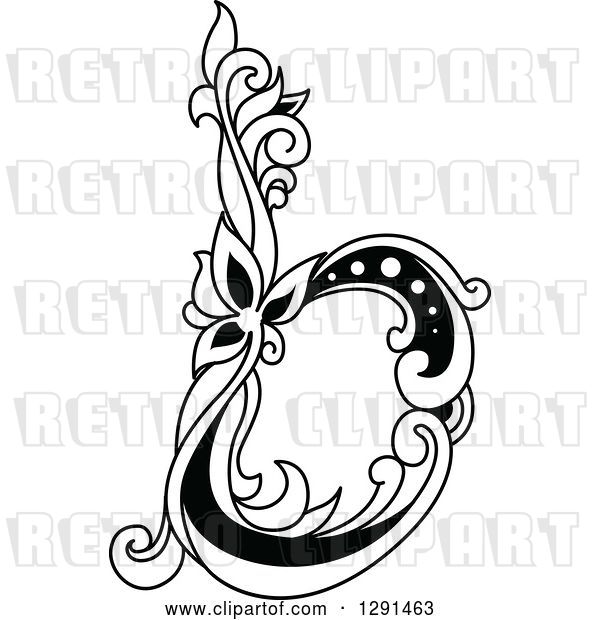 Vector Clip Art of Retro Lowercase Floral Letter B