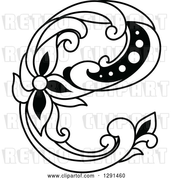 Vector Clip Art of Retro Lowercase Floral Letter E