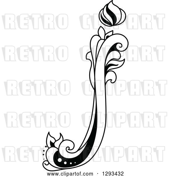 Vector Clip Art of Retro Lowercase Floral Letter J