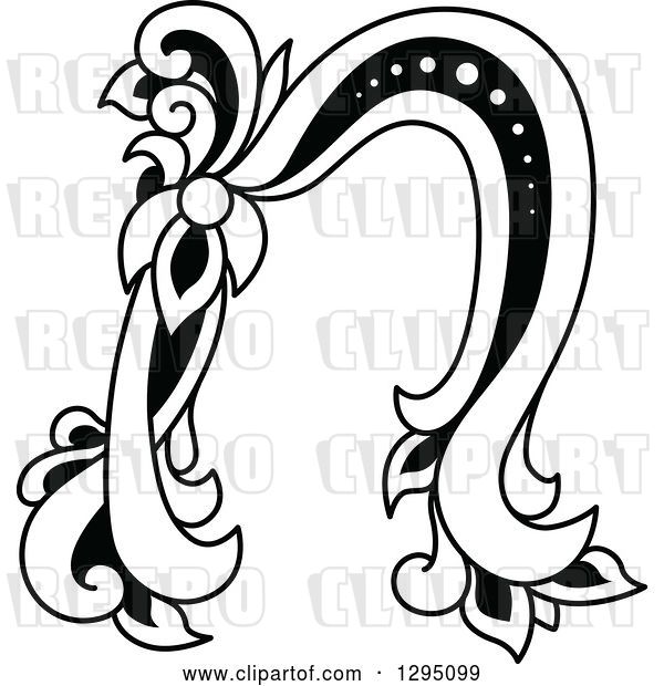 Vector Clip Art of Retro Lowercase Floral Letter N