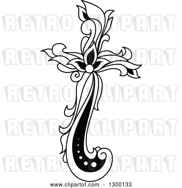 Vector Clip Art of Retro Lowercase Floral Letter T