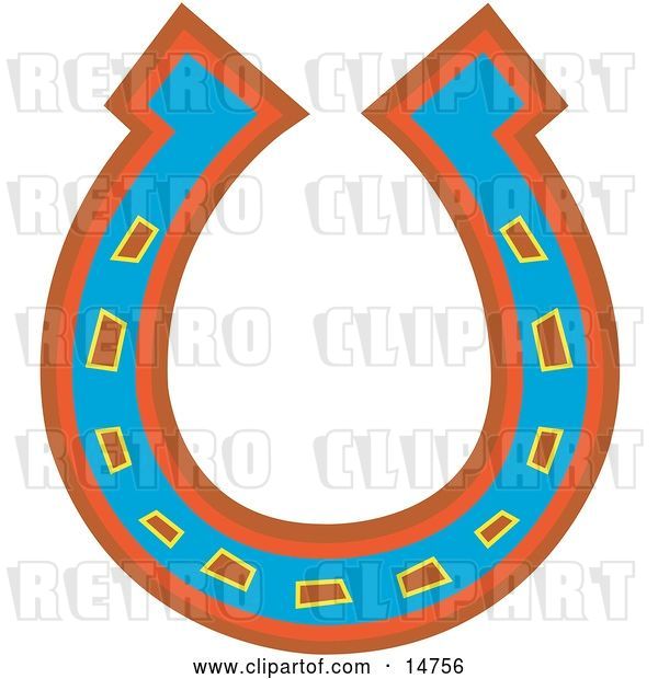 Vector Clip Art of Retro Lucky Blue, Red and Orange Horseshoe