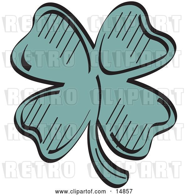 Vector Clip Art of Retro Lucky Green Clover with Four Leaves