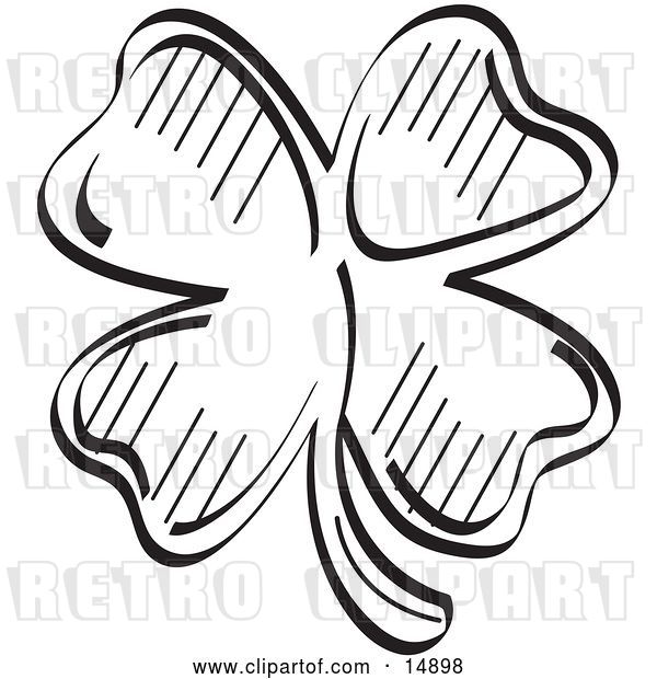 Vector Clip Art of Retro Lucky Shamrock with Four Leaves,