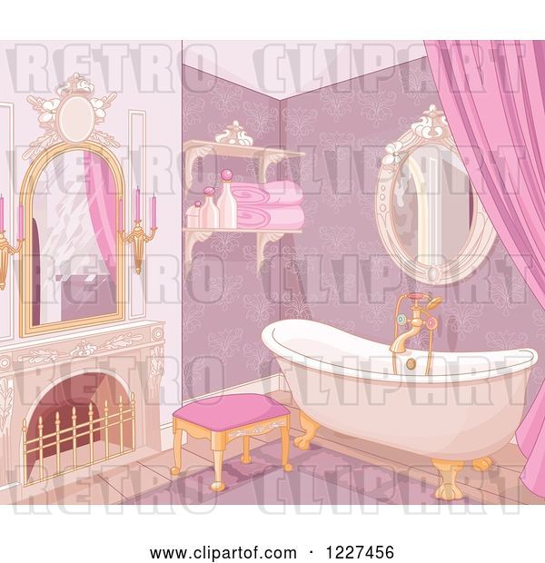 Vector Clip Art of Retro Luxurious Pink Castle Bathroom