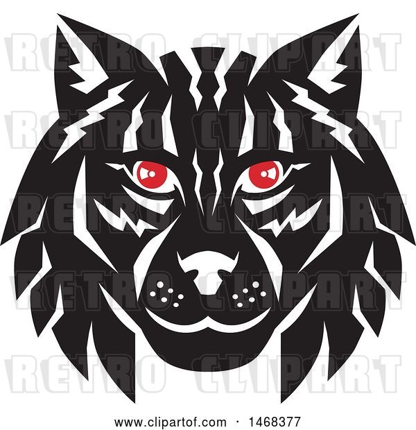 Vector Clip Art of Retro Lynx Cat Face with Red Eyes