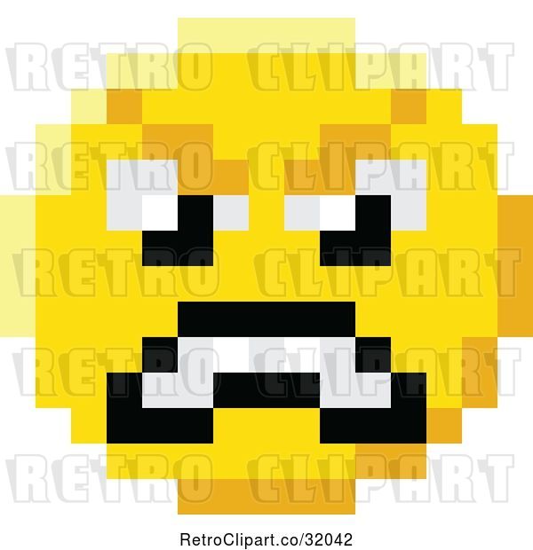 Vector Clip Art of Retro Mad Cartoon 8 Bit Video Game Style Emoji Smiley Face