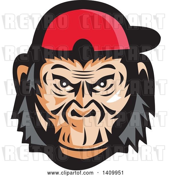 Vector Clip Art of Retro Mad Chimpanzee Baseball Player Wearing Cap Backwards
