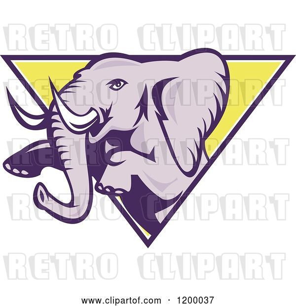 Vector Clip Art of Retro Mad Elephant Rearing Through a Triangle