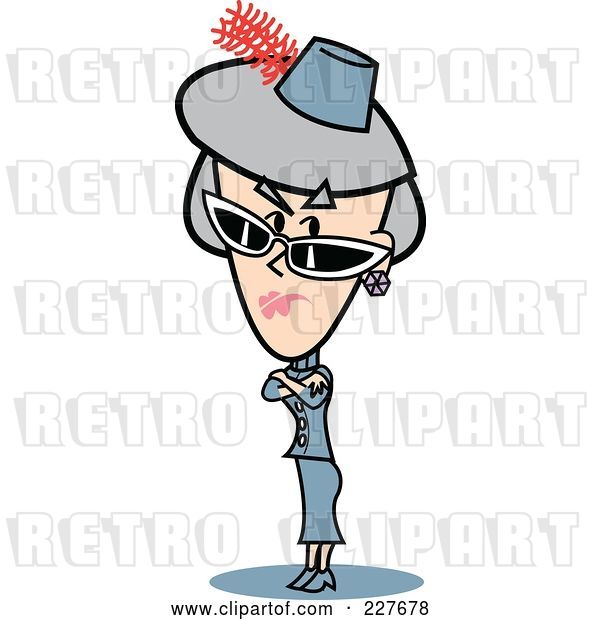 Vector Clip Art of Retro Mad Granny Lady Standing with Her Arms Crossed