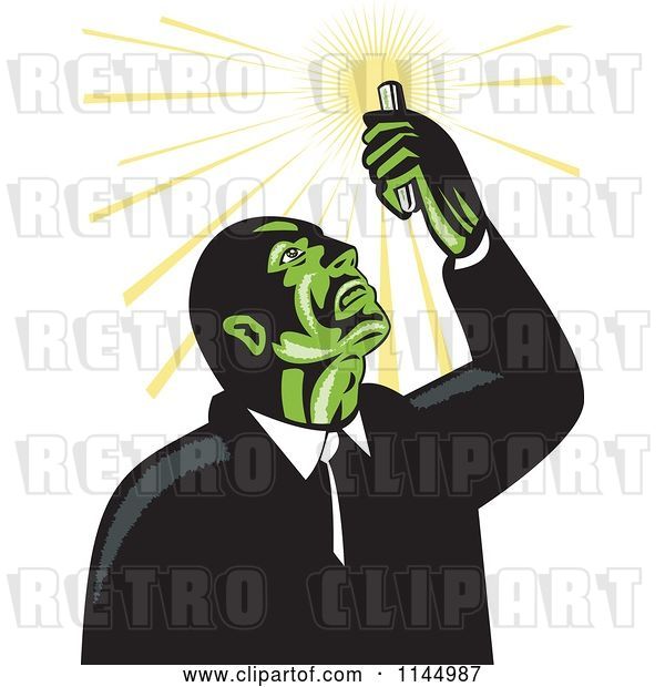 Vector Clip Art of Retro Mad Scientist Looking up at a Test Tube