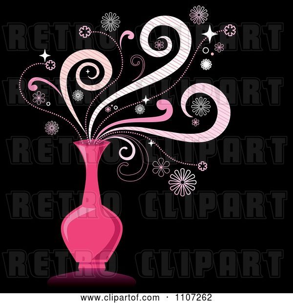 Vector Clip Art of Retro Magic Swirls over a Pink Genie Bottle on Black