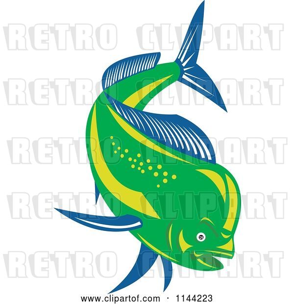 Vector Clip Art of Retro Mahi Mahi Dolphin Fish Swimming 1