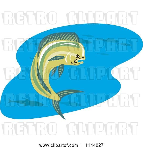 Vector Clip Art of Retro Mahi Mahi Dolphin Fish Swimming 3