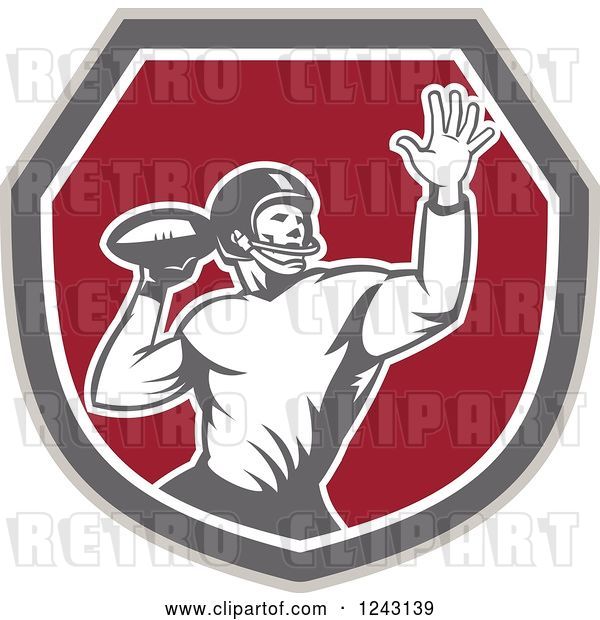 Vector Clip Art of Retro Male American Football Player Throwing in a Shield