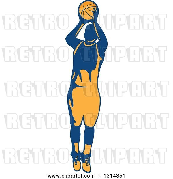 Vector Clip Art of Retro Male Basketball Player Doing a Jump Shot 2