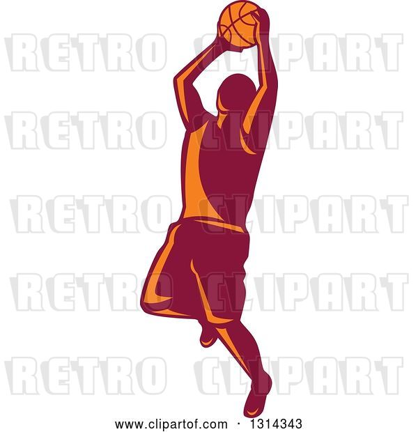 Vector Clip Art of Retro Male Basketball Player Doing a Jump Shot 3