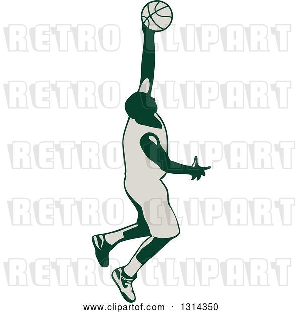 Vector Clip Art of Retro Male Basketball Player Doing a Jump Shot