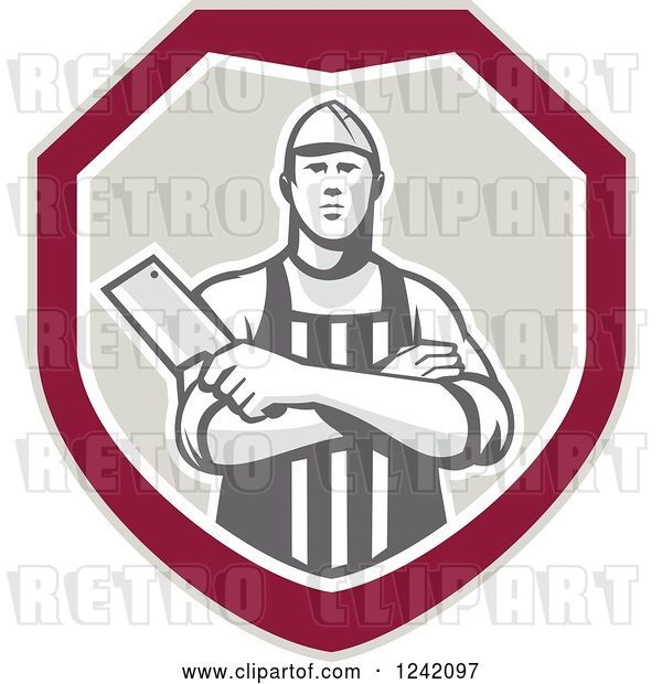 Vector Clip Art of Retro Male Butcher with a Knife in a Shield