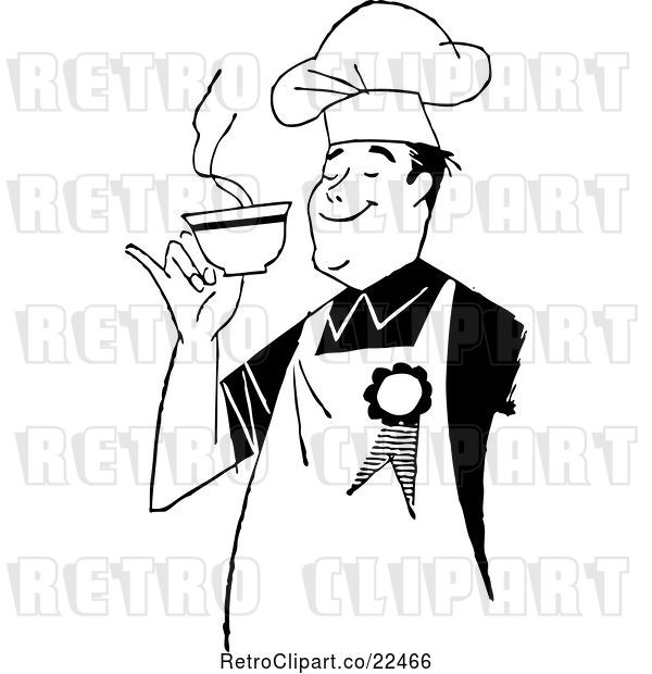 Vector Clip Art of Retro Male Chef Smelling Coffee