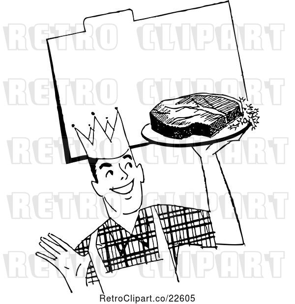 Vector Clip Art of Retro Male Chef with Steak over a Recipe Card
