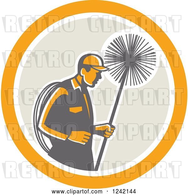 Vector Clip Art of Retro Male Chimney Sweep in a Circle