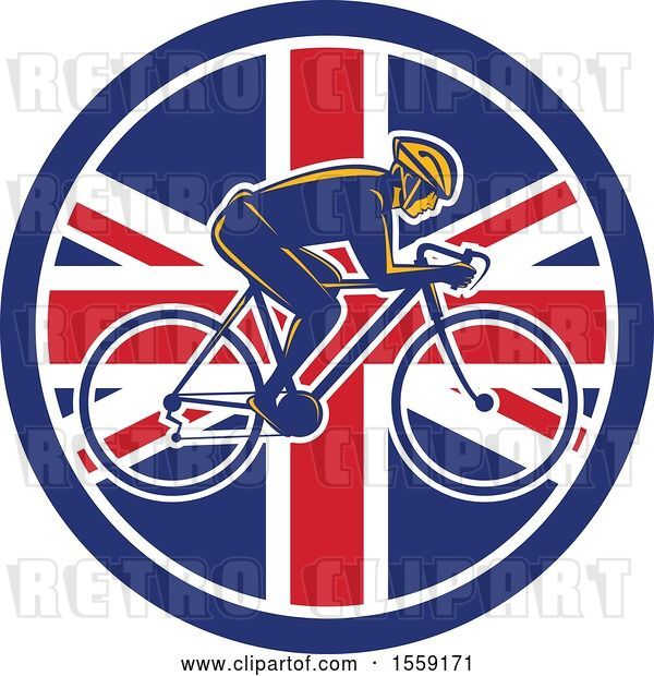 Vector Clip Art of Retro Male Cyclist in a British Flag Circle