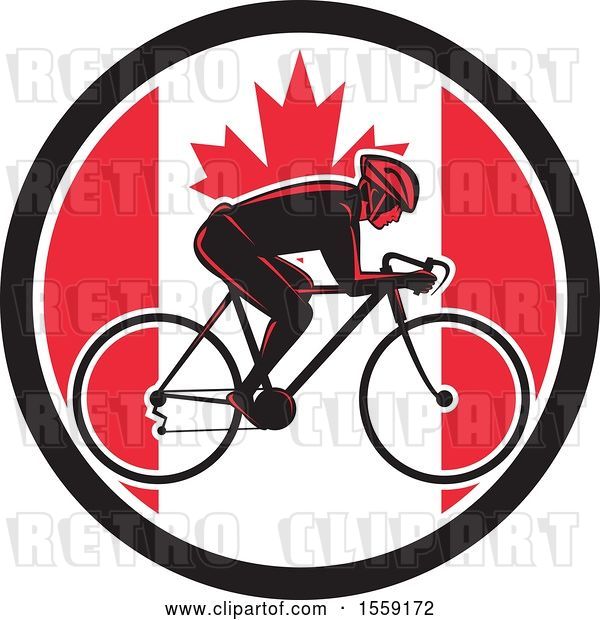 Vector Clip Art of Retro Male Cyclist in a Canadian Flag Circle