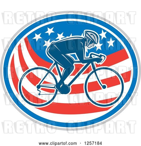 Vector Clip Art of Retro Male Cyclist in an American Flag Oval