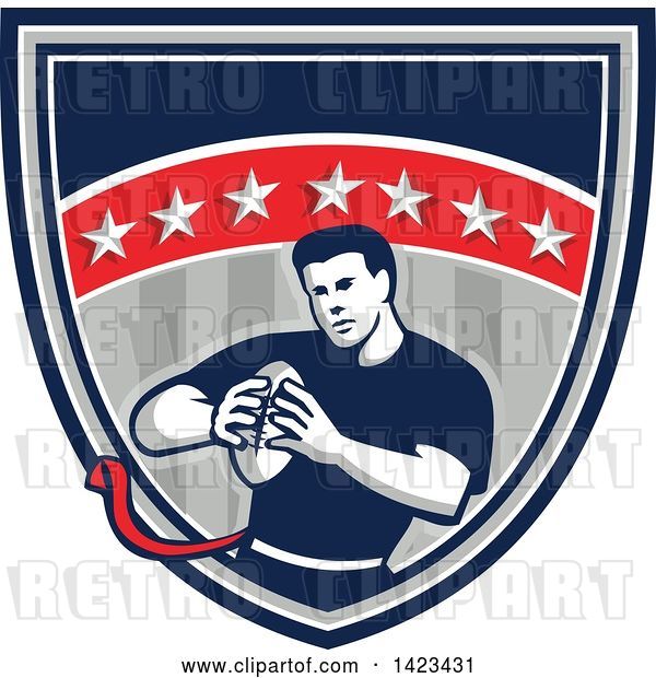 Vector Clip Art of Retro Male Flag Football Player in a Flag Shield
