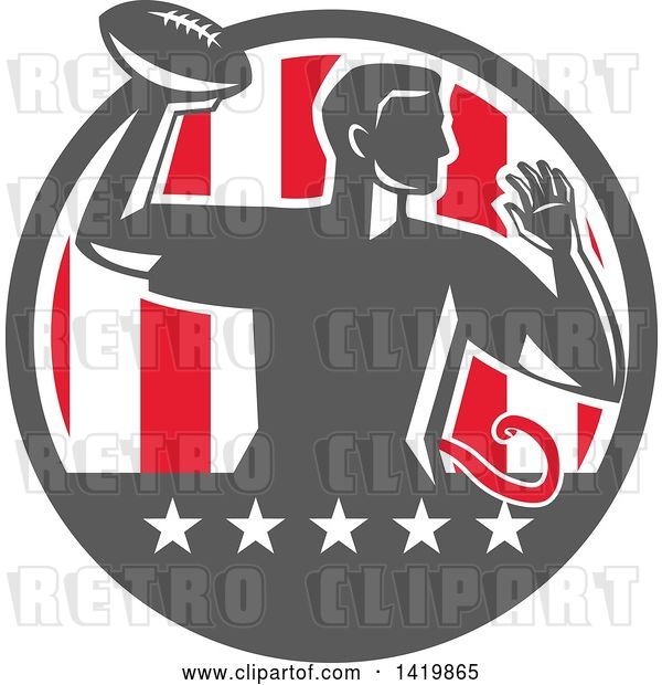 Vector Clip Art of Retro Male Flag Football Player Passing in a Flag Circle