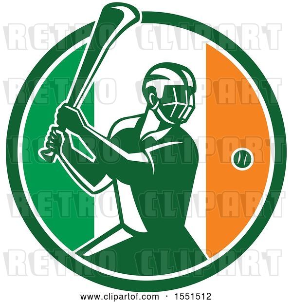 Vector Clip Art of Retro Male Hurling Player in an Irish Flag Circle