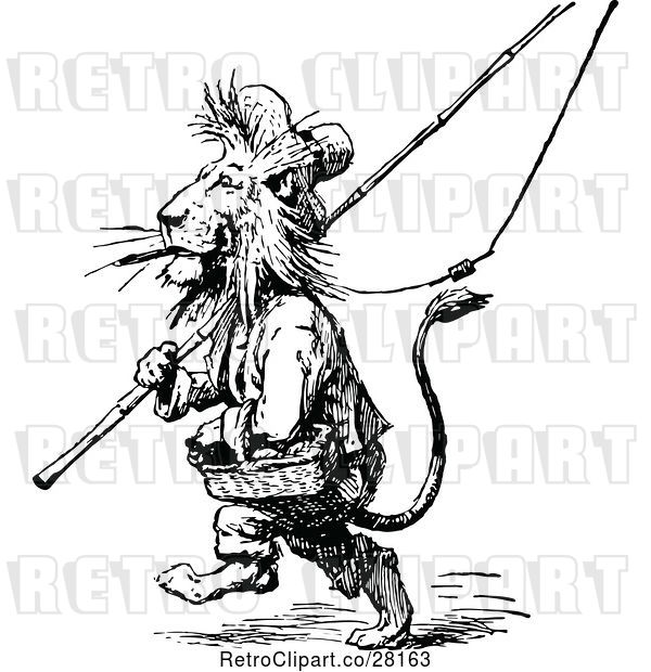 Vector Clip Art of Retro Male Lion with Fishing Gear
