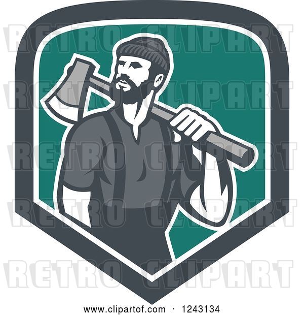 Vector Clip Art of Retro Male Lumberjack with an Axe in a Shield