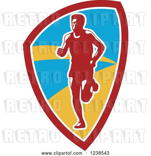 Vector Clip Art of Retro Male Marathon Runner in a Shield