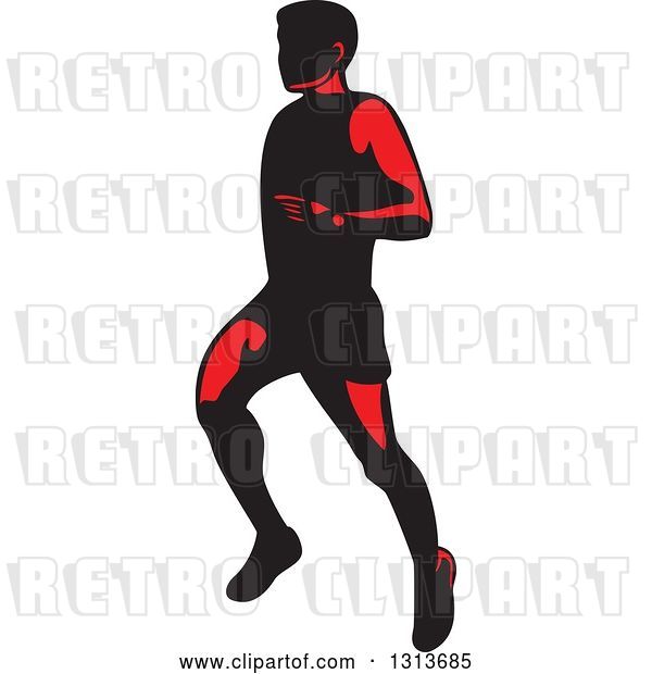Vector Clip Art of Retro Male Marathon Runner in Red and Black