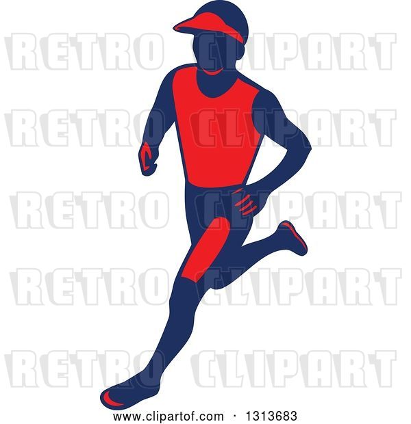 Vector Clip Art of Retro Male Marathon Runner in Red and Navy Blue