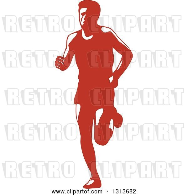Vector Clip Art of Retro Male Marathon Runner in Red and White