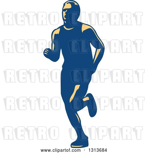 Vector Clip Art of Retro Male Marathon Runner in Yellow and Blue