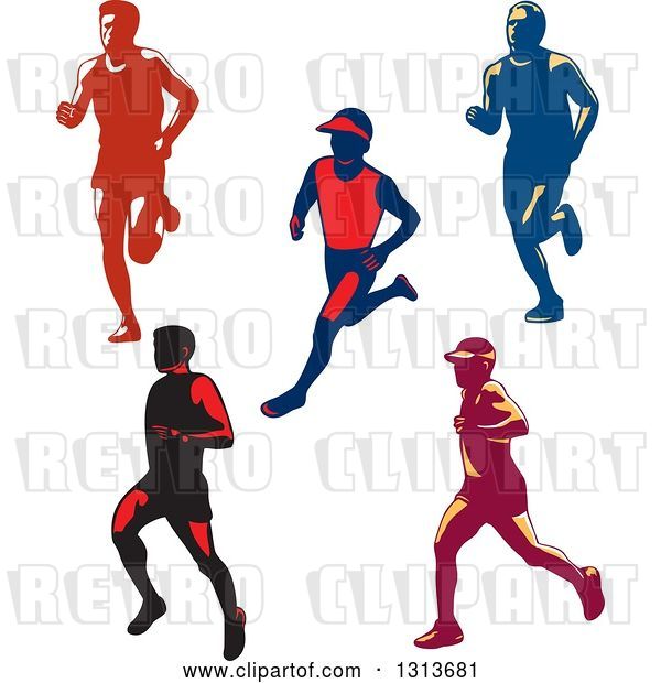Vector Clip Art of Retro Male Marathon Runners